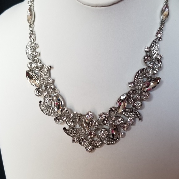 Prom Wedding Rhinestones crystal Necklace Earring Set silver - Picture 8 of 10